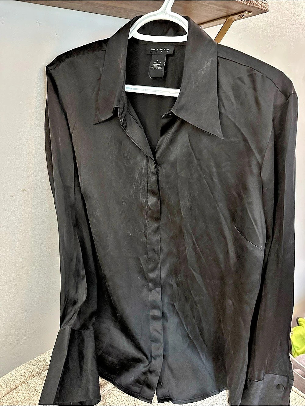 The Limited Silk Button-Down Blouse in Black Size Small